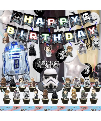 104pcs Star Birthday Decorations Mandalorian Party Supplies Include Birthday Banner Balloons Cake Toppers Cupcake Toppers Han...