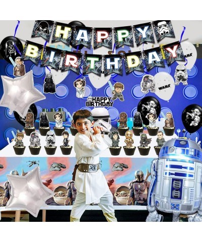 104pcs Star Birthday Decorations Mandalorian Party Supplies Include Birthday Banner Balloons Cake Toppers Cupcake Toppers Han...