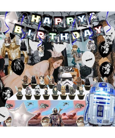 104pcs Star Birthday Decorations Mandalorian Party Supplies Include Birthday Banner Balloons Cake Toppers Cupcake Toppers Han...