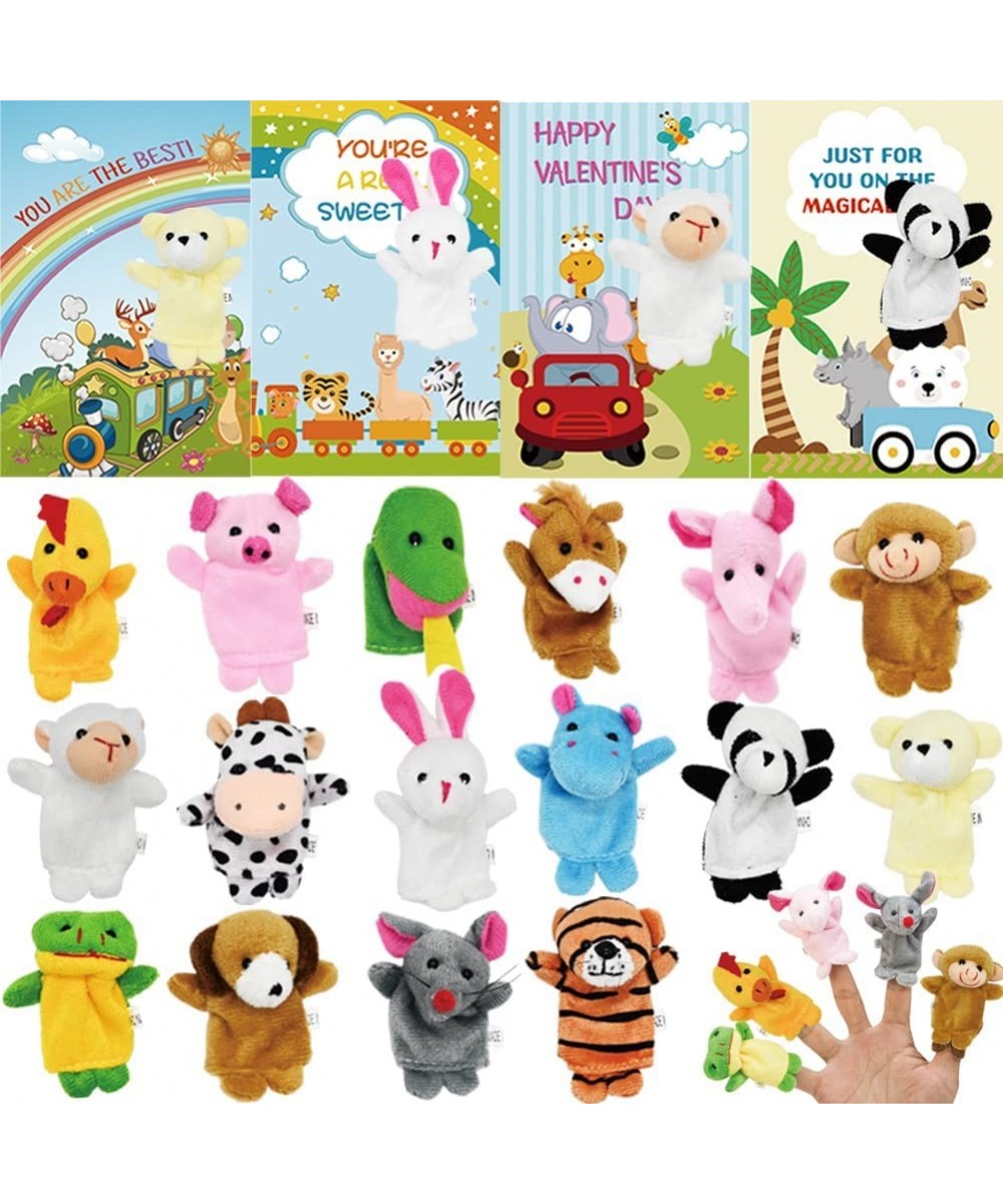 Valentines Day Card with Plush Animal Finger Puppet Toys Sets 16Pcs Cartoon Hand Puppets for Kids Valentine's Day Preschool C...