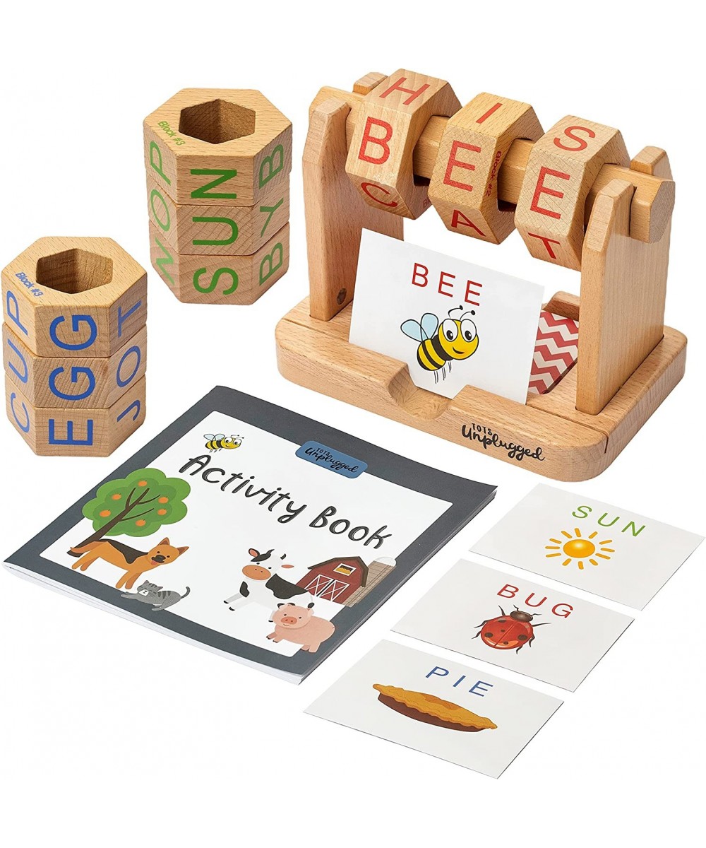 Real Wood Spin and Read Montessori Phonetic Reading Blocks Combines Spelling Blocks with Phonics flashcards for a Frustration...