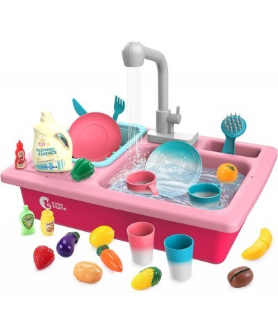 Play Kitchen Sink Toys Electric Dishwasher Playing Toy with Running Water Upgraded Automatic Faucets and Color Changing Acces...