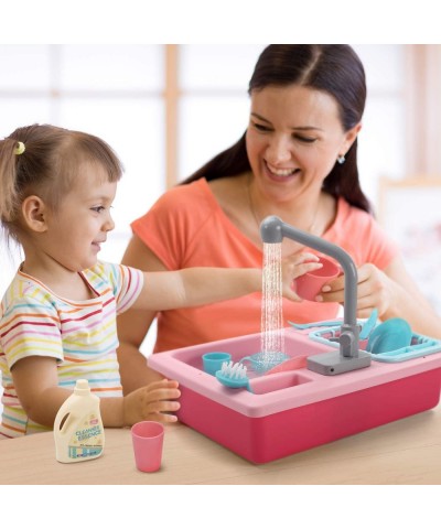 Play Kitchen Sink Toys Electric Dishwasher Playing Toy with Running Water Upgraded Automatic Faucets and Color Changing Acces...