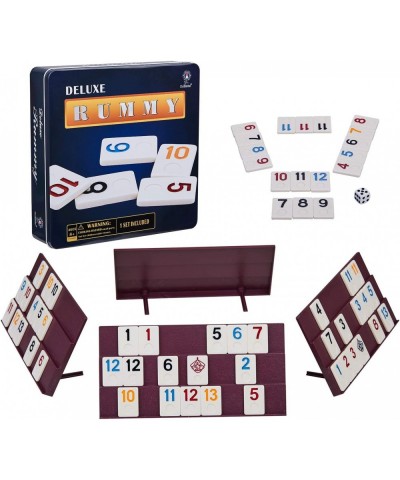 Classical Large Rummy Tiles Game Edition Rummy Cube Game with Iron Box 4 Sturdy Racks 106 Rummy Tiles with Iron Box Suit for ...