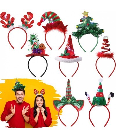 8 Pieces Light-Up Christmas Headbands with LED Lights Christmas Festival Accessories Reindeer Christmas Tree Head Piece for C...