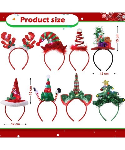 8 Pieces Light-Up Christmas Headbands with LED Lights Christmas Festival Accessories Reindeer Christmas Tree Head Piece for C...