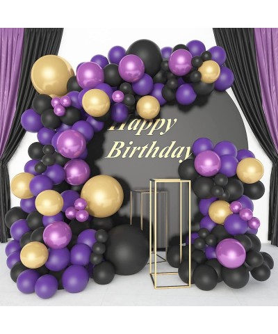 Purple Balloon Garland Kit 134 Pcs Purple Black Gold Balloon Arch with Gold Purple Metallic Balloons for Baby Shower Birthday...