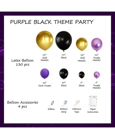 Purple Balloon Garland Kit 134 Pcs Purple Black Gold Balloon Arch with Gold Purple Metallic Balloons for Baby Shower Birthday...