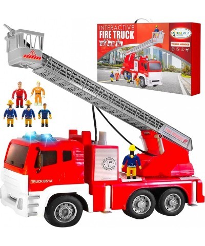 Fire Truck with Water Hose Pump Flashing Lights Siren Sounds Extending Ladder 5 Fireman Firefighter Figures Powered Firetruck...