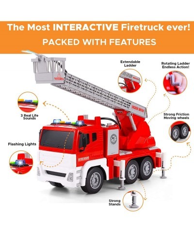 Fire Truck with Water Hose Pump Flashing Lights Siren Sounds Extending Ladder 5 Fireman Firefighter Figures Powered Firetruck...