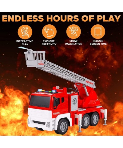 Fire Truck with Water Hose Pump Flashing Lights Siren Sounds Extending Ladder 5 Fireman Firefighter Figures Powered Firetruck...