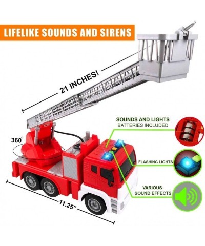 Fire Truck with Water Hose Pump Flashing Lights Siren Sounds Extending Ladder 5 Fireman Firefighter Figures Powered Firetruck...