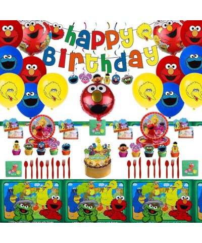 Sesame Birthday Party Supplies Includes Disposable Tableware Kit Tablecloth Birthday Banner Cake Topper Cupcake Toppers Ballo...