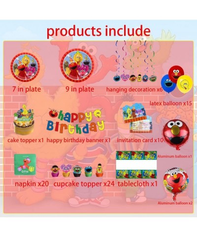 Sesame Birthday Party Supplies Includes Disposable Tableware Kit Tablecloth Birthday Banner Cake Topper Cupcake Toppers Ballo...