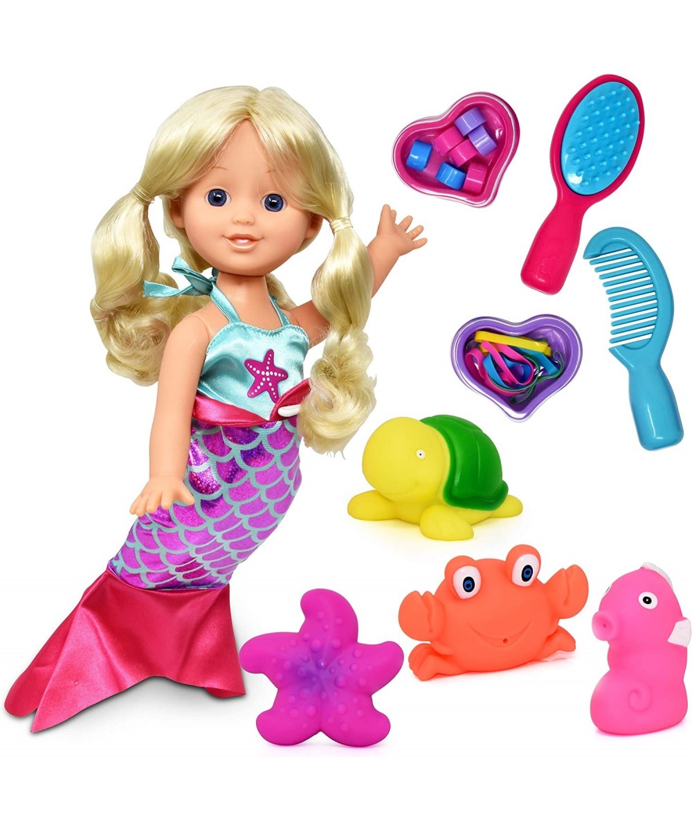 Mermaid Doll 12 Inch Princess Doll with Blonde Hair and Hair Accessories Comb Clips Brush Waterproof Plastic Bath Toys Seahor...