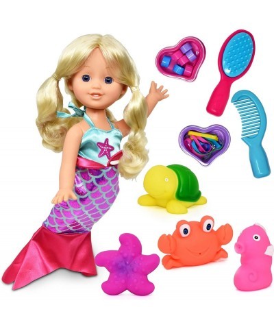 Mermaid Doll 12 Inch Princess Doll with Blonde Hair and Hair Accessories Comb Clips Brush Waterproof Plastic Bath Toys Seahor...