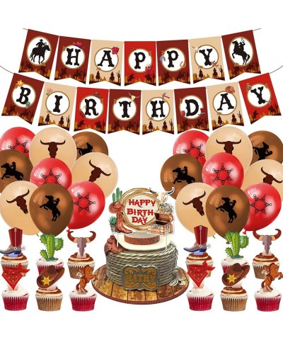 Western Cowboy Birthday Party Supplies Set Western Cowboy Happy Birthday Banner Balloons Cake Topper Spirals Western Horse Pa...