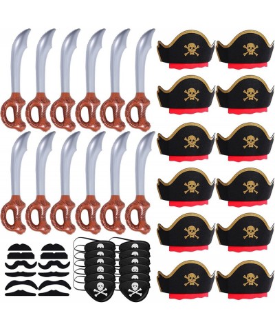 48Pcs Pirate Party Set Pirate Hat for Party Cosplay Supplies with 12 Pirate Hats 12 Pirate Eye Patch 12 Inflatable Sword 12 P...