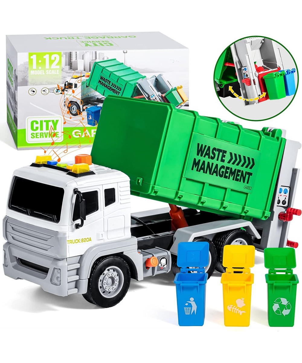 JOYIN 12.5" Garbage Truck Toy Friction-Powered Trash Truck with Lights & Sounds Back Dump Garbage Recycling Truck Toy Set wit...