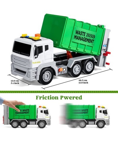 JOYIN 12.5" Garbage Truck Toy Friction-Powered Trash Truck with Lights & Sounds Back Dump Garbage Recycling Truck Toy Set wit...