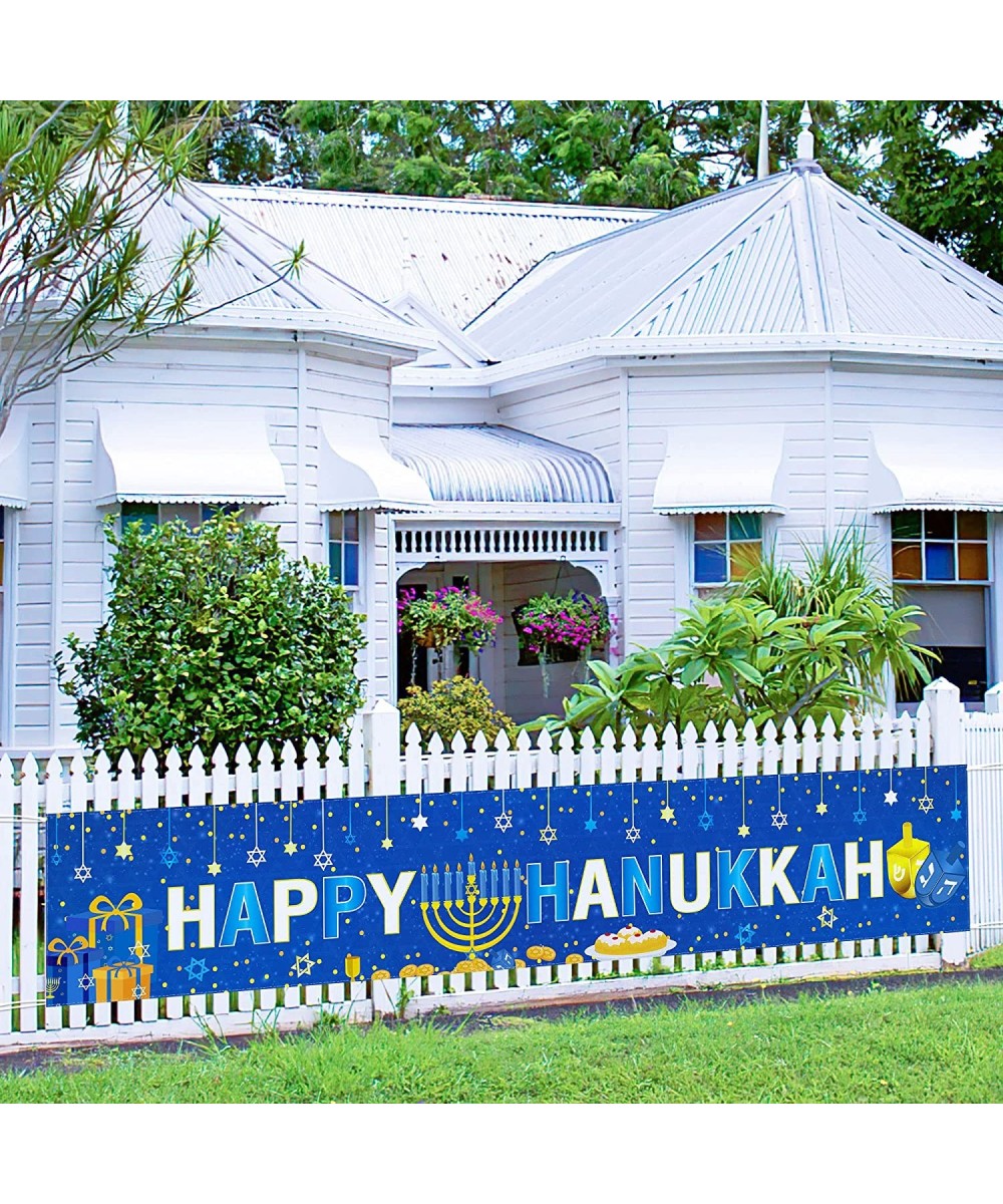 Happy Hanukkah Banner Large 98" X 18" Blue Chanukah Banner Party Decorations Hanukkah Party Supplies Indoor Outdoor Decoratio...