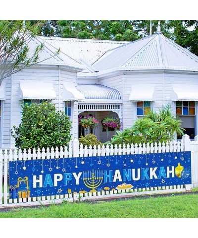 Happy Hanukkah Banner Large 98" X 18" Blue Chanukah Banner Party Decorations Hanukkah Party Supplies Indoor Outdoor Decoratio...