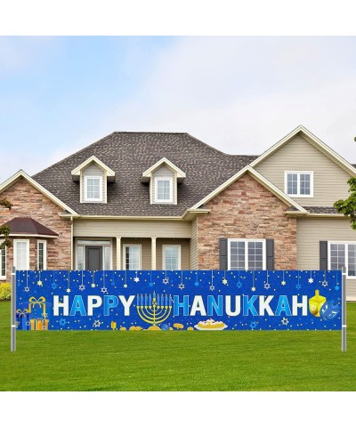 Happy Hanukkah Banner Large 98" X 18" Blue Chanukah Banner Party Decorations Hanukkah Party Supplies Indoor Outdoor Decoratio...