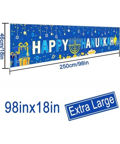 Happy Hanukkah Banner Large 98" X 18" Blue Chanukah Banner Party Decorations Hanukkah Party Supplies Indoor Outdoor Decoratio...