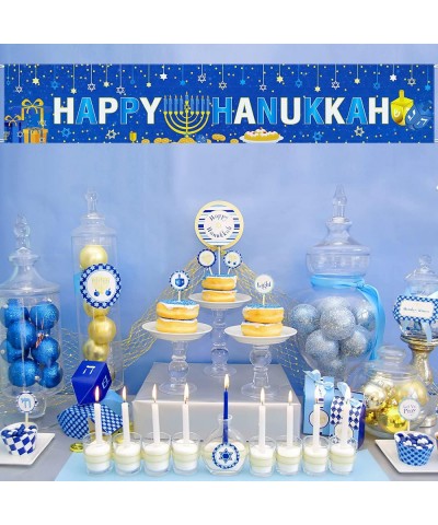 Happy Hanukkah Banner Large 98" X 18" Blue Chanukah Banner Party Decorations Hanukkah Party Supplies Indoor Outdoor Decoratio...