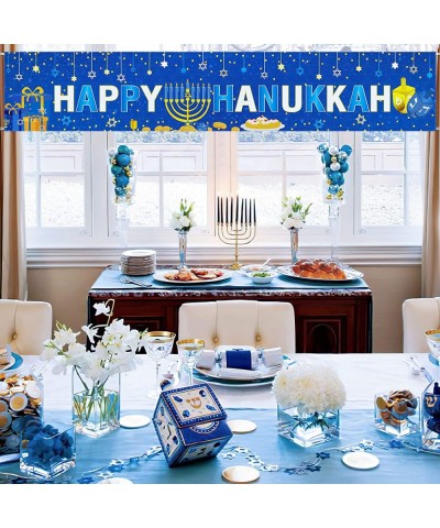 Happy Hanukkah Banner Large 98" X 18" Blue Chanukah Banner Party Decorations Hanukkah Party Supplies Indoor Outdoor Decoratio...