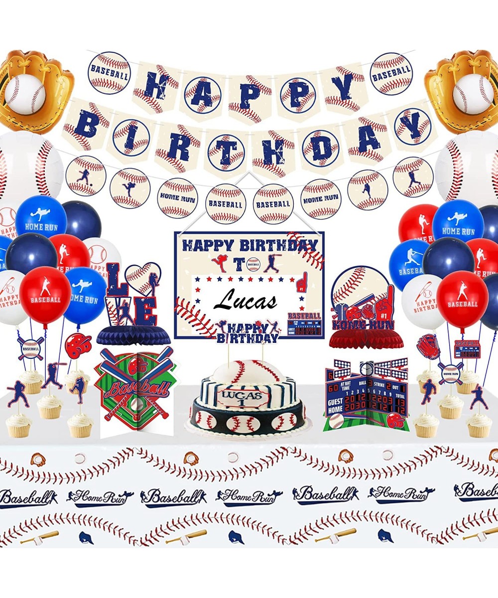 Baseball Party Decorations 3Pcs Baseball Bunting Banners Hanging Sign 4Pcs Baseball Table Centerpieces 10Pcs Cake Toppers 24P...