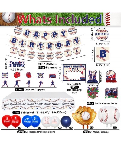 Baseball Party Decorations 3Pcs Baseball Bunting Banners Hanging Sign 4Pcs Baseball Table Centerpieces 10Pcs Cake Toppers 24P...