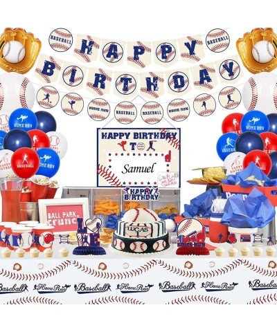 Baseball Party Decorations 3Pcs Baseball Bunting Banners Hanging Sign 4Pcs Baseball Table Centerpieces 10Pcs Cake Toppers 24P...