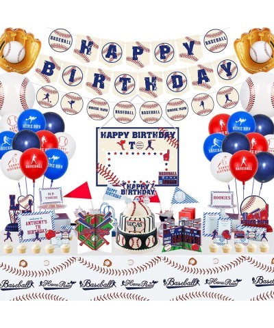 Baseball Party Decorations 3Pcs Baseball Bunting Banners Hanging Sign 4Pcs Baseball Table Centerpieces 10Pcs Cake Toppers 24P...