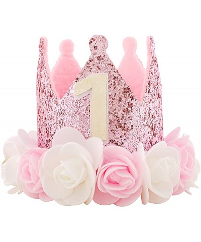 Kbrand Hat First Birthday 1st For Baby Girl Decoration Gifts Rose Gold Baby Pink Party Crown One Year Old Flowers Princess Pi...