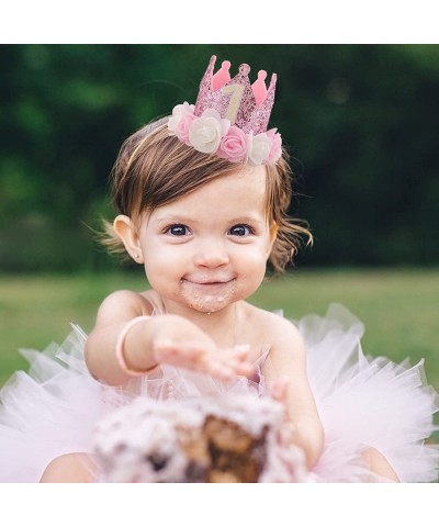 Kbrand Hat First Birthday 1st For Baby Girl Decoration Gifts Rose Gold Baby Pink Party Crown One Year Old Flowers Princess Pi...