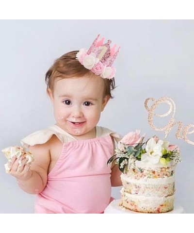 Kbrand Hat First Birthday 1st For Baby Girl Decoration Gifts Rose Gold Baby Pink Party Crown One Year Old Flowers Princess Pi...