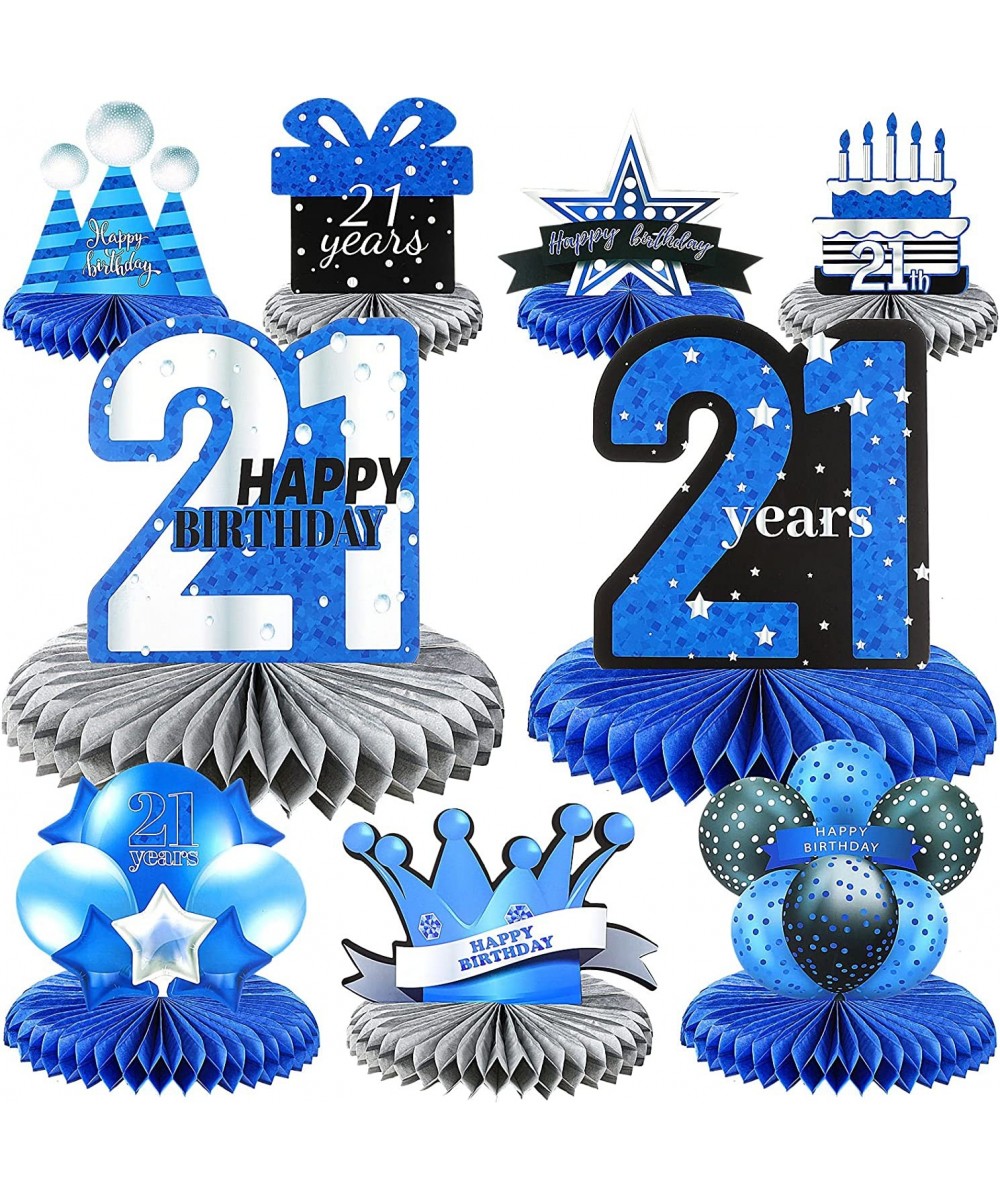 9 Pieces 21st Birthday Decorations for Him Boys Blue Happy 21st Birthday Honeycomb Centerpieces Table Topper for Boy Twenty O...