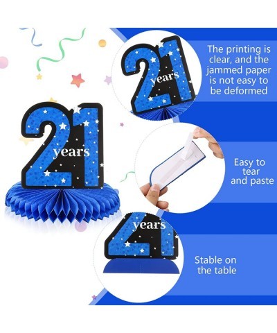 9 Pieces 21st Birthday Decorations for Him Boys Blue Happy 21st Birthday Honeycomb Centerpieces Table Topper for Boy Twenty O...