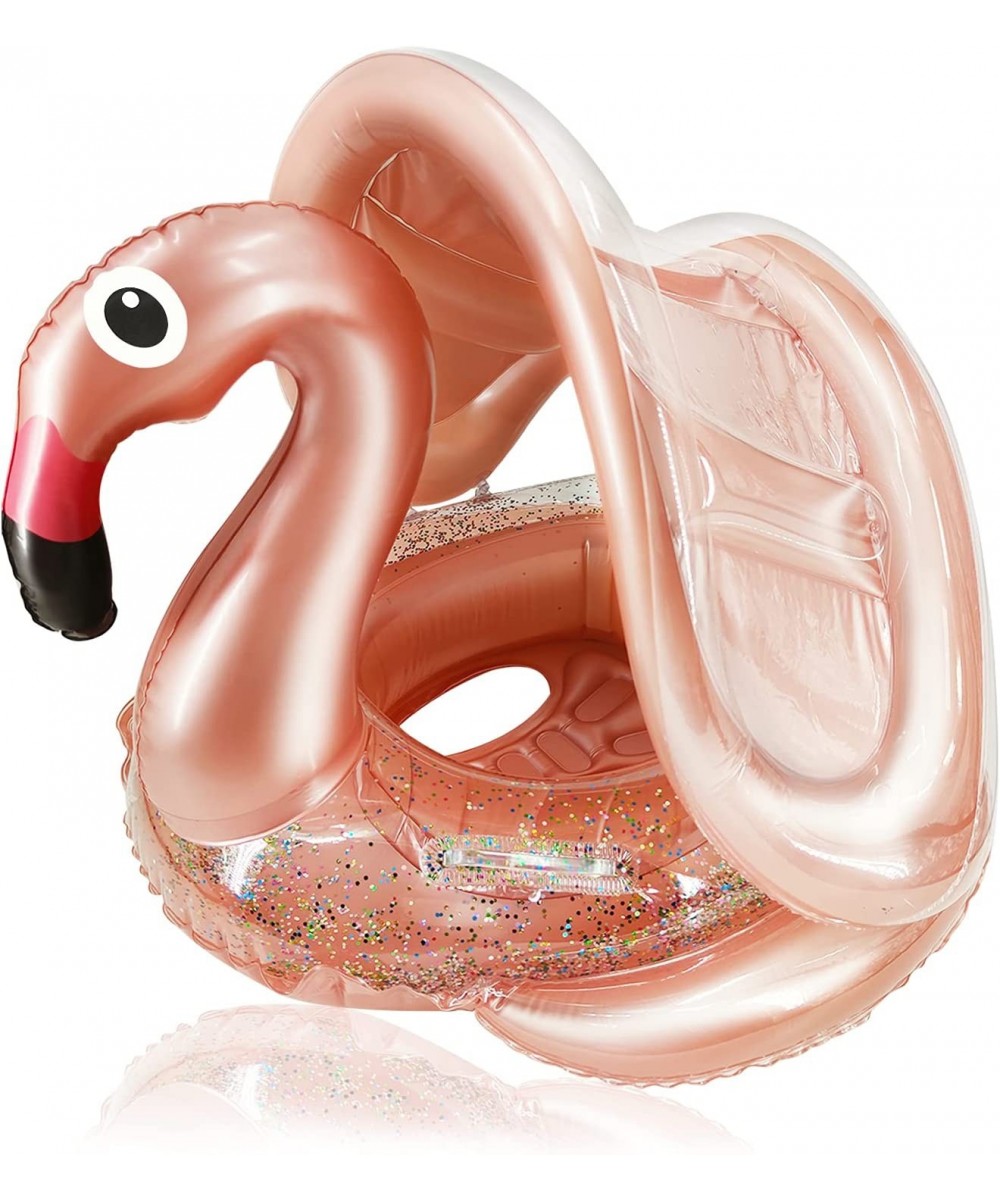 Flamingo Baby Swimming Ring with UPF 50+ Canopy Back Holder Never Flip Inflatable Baby Pool Float Sunshade for Infant Kids Bo...