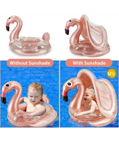 Flamingo Baby Swimming Ring with UPF 50+ Canopy Back Holder Never Flip Inflatable Baby Pool Float Sunshade for Infant Kids Bo...