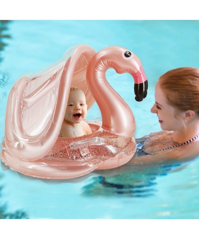 Flamingo Baby Swimming Ring with UPF 50+ Canopy Back Holder Never Flip Inflatable Baby Pool Float Sunshade for Infant Kids Bo...