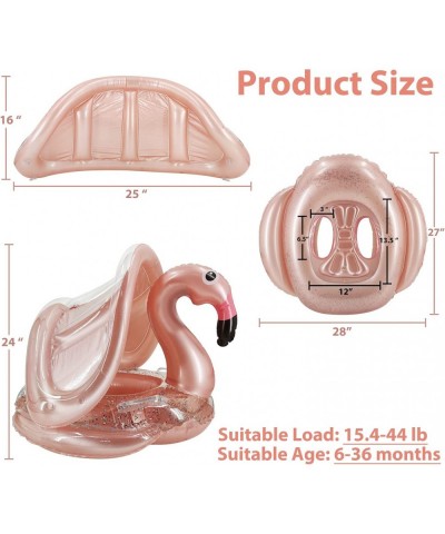 Flamingo Baby Swimming Ring with UPF 50+ Canopy Back Holder Never Flip Inflatable Baby Pool Float Sunshade for Infant Kids Bo...