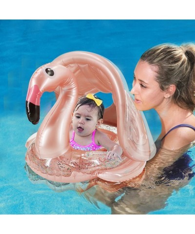 Flamingo Baby Swimming Ring with UPF 50+ Canopy Back Holder Never Flip Inflatable Baby Pool Float Sunshade for Infant Kids Bo...