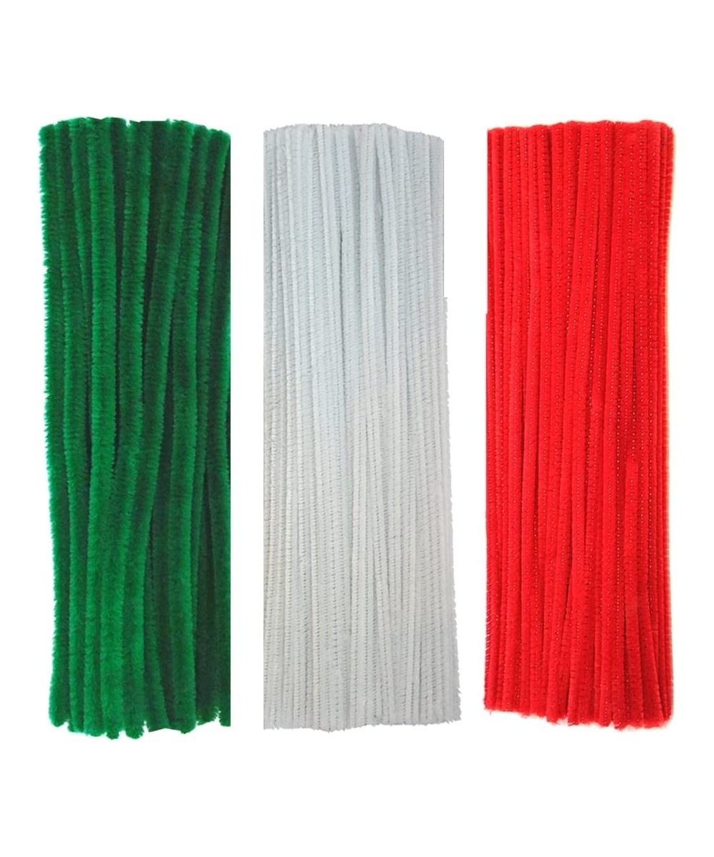 150Pcs Christmas Pipe Cleaners Craft Set Including 50Pcs Green Chenille Stems 50Pcs White Chenille Stems and 50Pcs Red Pipe C...