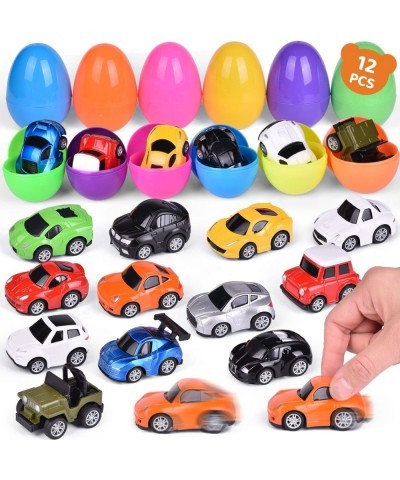 12 Packs Prefilled Easter Eggs with Diecast Cars Toy Vehicles for Easter Basket Stuffers Easter Egg Fillers Pull Back Cars Ea...