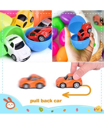 12 Packs Prefilled Easter Eggs with Diecast Cars Toy Vehicles for Easter Basket Stuffers Easter Egg Fillers Pull Back Cars Ea...