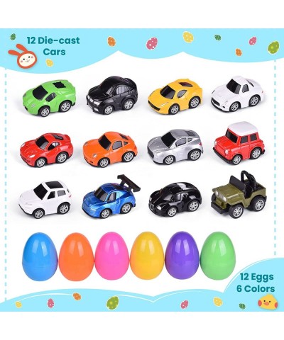 12 Packs Prefilled Easter Eggs with Diecast Cars Toy Vehicles for Easter Basket Stuffers Easter Egg Fillers Pull Back Cars Ea...