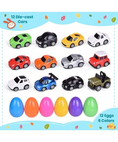 12 Packs Prefilled Easter Eggs with Diecast Cars Toy Vehicles for Easter Basket Stuffers Easter Egg Fillers Pull Back Cars Ea...