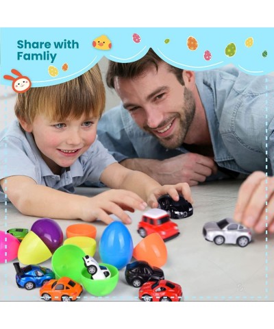 12 Packs Prefilled Easter Eggs with Diecast Cars Toy Vehicles for Easter Basket Stuffers Easter Egg Fillers Pull Back Cars Ea...